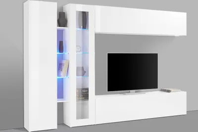 Produktbild von Wohnwand >Benevent< (5-teilig) in Weiß Hochglanz - 280x180x30 (BxHxT)