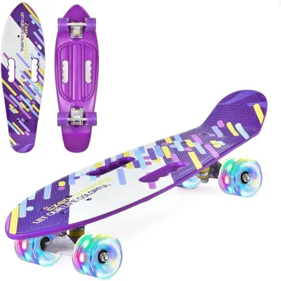 Obrázek produktu pro Mini skateboard pro děti i dospělé, velikost 22 palců, s LED světly na kolečkách, fialová barva
