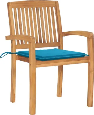 Productafbeelding van vidaXL Tuinstoelen, 2 stuks, met blauwe kussens, massief teakhout