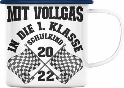 Produktbild von Trendation - Einschulung Junge Geschenk für Schultüte Füllung Emaille Tasse Schulstart 1. Schultag Schuleinführung Schulanfang Geschenkidee Schulkind 2022 (Blau)