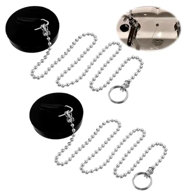 Produktbild von 2 Stück Abflussstopfen, Gummi Waschbeckenstöpsel mit 40 cm Kette, Ø 40-45 mm, Schwarz für Spülbecken und Badewanne
