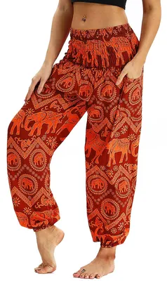 Productafbeelding van Hippie-broek Dames - Geraffte Taille - Etnisch Patroon - Lichte Yogabroek - Comfortabel - Eenheidsmaat (102 cm) - Haremsbroek