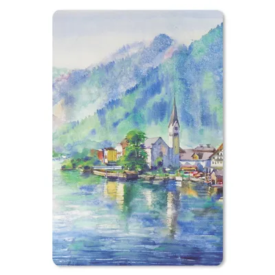 Produktbild von MuchoWow® Mauspad Mousepad Gemälde - Ölfarbe - Haus - Berge - Wasser 40x60 cm - Mousepads - Maus Mat - Pad - Mausunterlage - Schreibtisch Accesoire