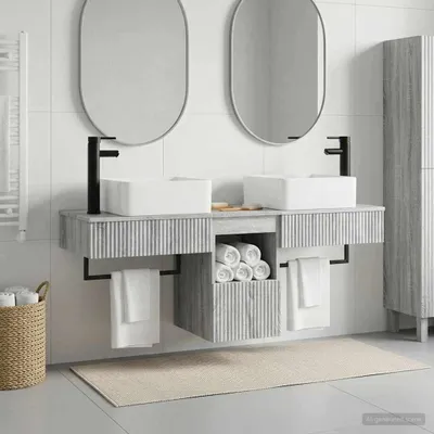 Image de Maison Exclusive - Ensemble de meubles de salle de bain, 3 pièces, gris Sonoma, en panneaux de particules