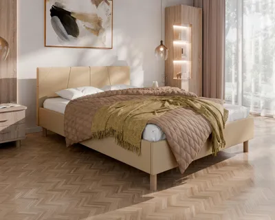 Produktbild von ALMORE Polsterbett – minimalistisches Design, Holzbett auf Füßen | ohne matratze
