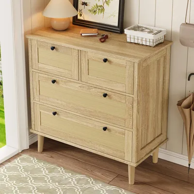 Image de Meuble de rangement - Armoire - Commode - Table de chevet - Meuble - Façades en rotin - Pieds en bois massif