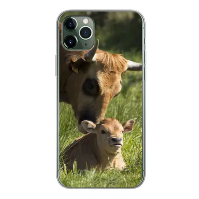 Produktbild von MuchoWow® Handyhülle Schutzhülle Hülle für iPhone 11 Pro Max Kuh - Gras - Horn - Kalb Silikon Softcase Handy Hülle - Schutz