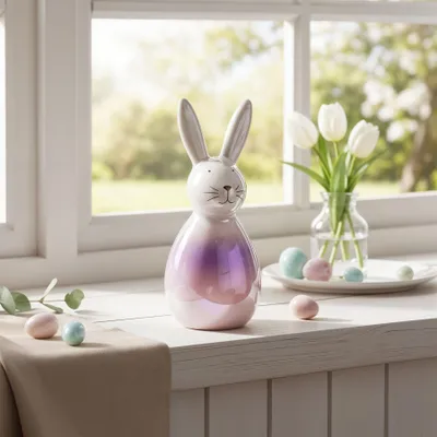Produktbild von Deko Figur Hase Porzellan H16cm Rosa Lila Glanz Ostern Tischdeko Osterdeko