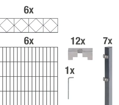 Immagine prodotto di Alberts 668303 Staccionata doppia "Bergen" come set completo di 32 pezzi, plastificata, antracite, altezza 100 cm, lunghezza 12 m