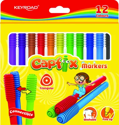 Immagine prodotto di Pennarelli triangolari lavabili 12 colori KEYROAD Capfix