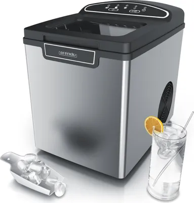 Produktbild von Arendo Eiswürfelmaschine, Ice Cube Maker, 12-15 kg / 24 h, 7,5 - 8,5 Minuten Produktionszeit, 1,8 Liter Wassertank, 105 Watt, Eiswürfelbereiter, leise, Silber