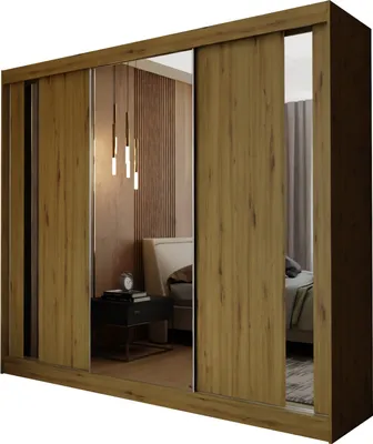 Produktbild von Masseno Schiebetürenschrank GRAZIA 240 cm Kleiderschrank Schlafzimmer Schrank 3-türig mit Spiegel Eiche Artisan