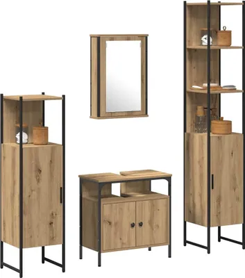 Zdjęcie produktu dla vidaXL Zestaw mebli łazienkowych z półką 4 szt. Materiał drewnopochodny dąb Artisan