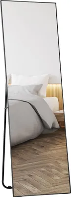Produktbild von HOMCOM Großer rechteckiger Ganzkörperspiegel, 50 x 160 cm – freistehend, zur Wandmontage oder zum Anlehnen – für Schlafzimmer, Wohnzimmer und Ankleidezimmer, schwarz