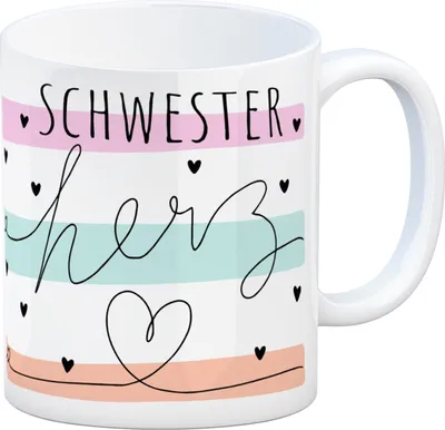 Produktbild von Herzen Kaffeebecher mit Spruch Schwesterherz