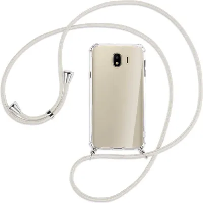 Produktbild von Handykette Backcover-Schutzhülle mit Band (Metall silberfarben) für Samsung Galaxy J4 2018 - broken white