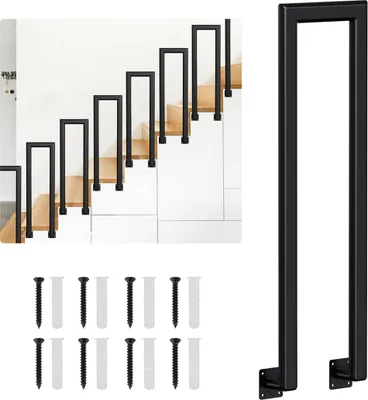 Produktbild von Izrielar 75cm U-Form Treppengeländer Schwarz Eisen Elliptische Röhre Handlauf für Treppen für Universal Innen und Außen , Flure Seitliche Montage