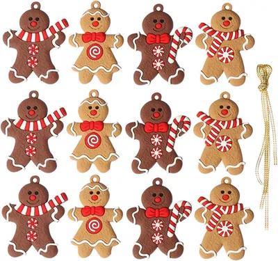 Productafbeelding van Kerstboomversieringen: rode peperkoekmannetjes, 12 stuks, 7 x 5 cm, voor kerstdecoratie