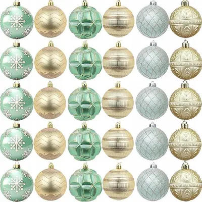 Image de Set de boules de Noël, 30 pièces, vert et doré, incassables