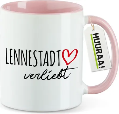 Produktbild von Huuraa Kaffeetasse Lennestadt verliebt 330ml Rosa Keramik Kaffeebecher Geschenkidee