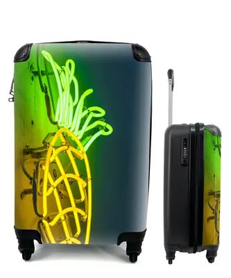 Produktbild von MuchoWow® Koffer Handgepäck Trolley Rollkoffer Kleine Reisekoffer mit 4 Rollen - Ananas - Neon - Lampe - Cabin Size < 55x40x23 cm & 55x40x20 cm - Fotokoffer - Kabinenkoffer - Boardgepäck - Reise-Box - Reisekoffer - Reisegepäck - Koffer mit Bild - Trolley für Kinder