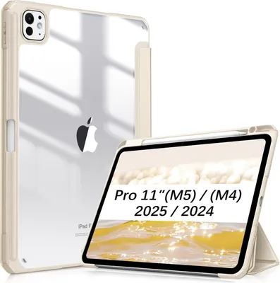 Produktbild von Fintie Hybrid Hülle für iPad Pro 11 Zoll (M5/M4) 2025/2024 mit Stifthalter - Stoßfeste Schutzhülle Case mit transparenter Hartschale auf der Rückseite, Starlight