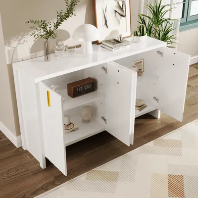 Immagine prodotto di Cassettiera AIORBER, con maniglie dorate, ripiani regolabili, credenza, molto spazio, per soggiorno, sala da pranzo, 140 x 80 x 38 cm, bianco