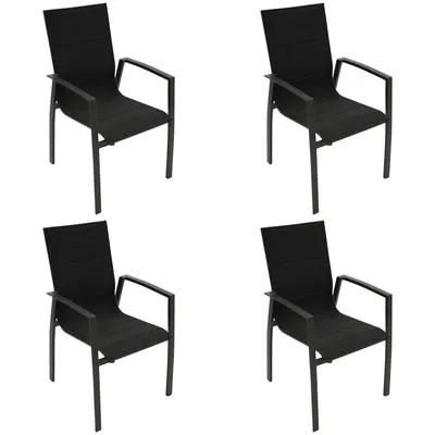 Produktbild von DEGAMO Gartenstuhl Gartensessel Stapelsessel FARO, Aluminium anthrazit + Kunstgewebe gepolstert schwarz, 4 Stück