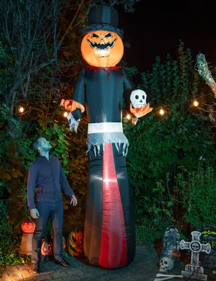 Image de Décoration gonflable de 360 cm en forme de citrouille orange effrayante -