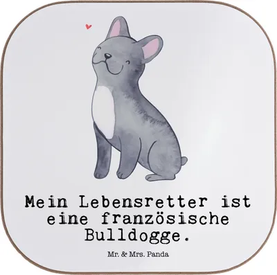 Produktbild von Mr. & Mrs. Panda Untersetzer Glas Französische Bulldogge Lebensretter - Weiß - Geschenk, party, Coaster, Tischschoner, Tasse, für Gläser