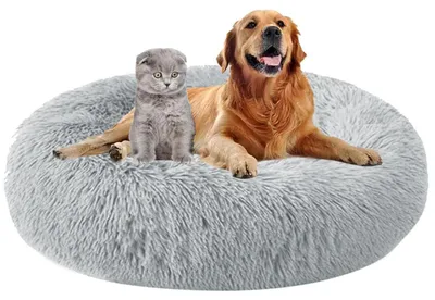 Immagine prodotto di Cuccia per cani, forma a ciambella, diametro 40 cm, grigia, in peluche, lavabile, antiscivolo