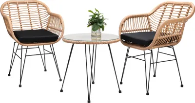 Produktbild von CASARIA® Balkonset 3 teilig 5cm Auflagen Wetterfest 5mm Sicherheitsglasplatte Höhenverstellbar Rattan Look Outdoor Terrasse Balkon Gartenmöbel Korbsessel