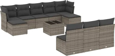 Produktbild von vidaXL 11-tlg. Garten-Sofagarnitur mit Kissen Grau Poly Rattan