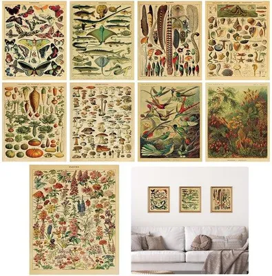 Produktbild von Bilderrahmen-Set mit Botanischen Motiven 9 Stück - Wohnzimmer- Wanddekoration - Bilderrahmen-Set für Kinderzimmer - Wandkunst für Küche - A4-Format 20 x 25 cm