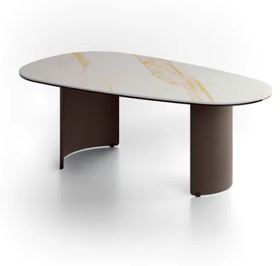 Immagine prodotto di Tavolino da Salotto Dolmen in Vetroceramica su Vetro e Struttura in Metallo Verniciato Bronzo - Design Moderno 100x55x35 cm - Raffinato