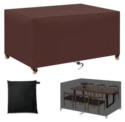 Image de Housse de protection pour mobilier de jardin, rectangulaire, 130x130x75 cm, couleur marron, tissu Oxford 420D, imperméable, anti-poussière, anti-UV