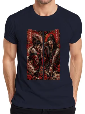 Produktbild von Samurai Katana Drache Japan Tattoo Krieger Anime Manga Y2K Yakuza Herren T-Shirt, Navy, L