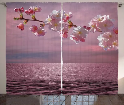 Produktbild von ABAKUHAUS japanisch Rustikaler Vorhang, Kirschbaumzweig, Wohnzimmer Universalband Gardinen mit Schlaufen und Haken, 280 x 225 cm, Rosa und Hellrosa
