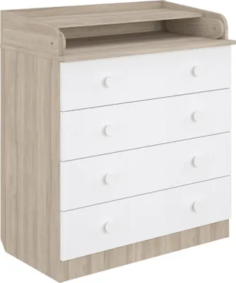 A chest of drawers with a changing top.