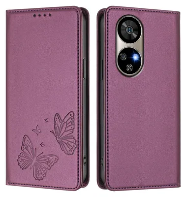 Produktbild von Lederhülle für Ulefone Note 17 Pro, Schmetterling Prägung Leder Brieftasche Schutzhülle mit Ständer Lila