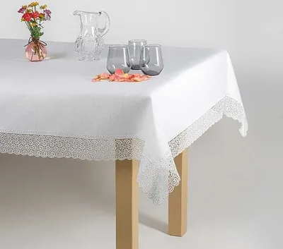 Produktbild von Tischdecke, elegante Tischdecke mit Guipure, weiß, glänzender Stoff 404 130x160