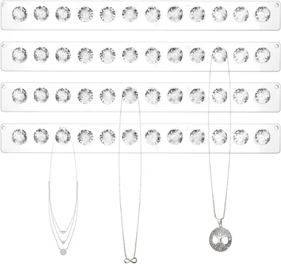 Productafbeelding van Acryl kettinghangers met 12 diamantvormige haken - Set van 4 - Wandgemonteerde sieradenorganizer - Transparant ontwerp