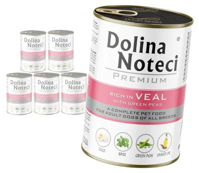 Produktbild von Dolina Noteci Premium Reich an Kalbfleisch und Erbsen, 6 x 400 g Nassfutter für Hunde