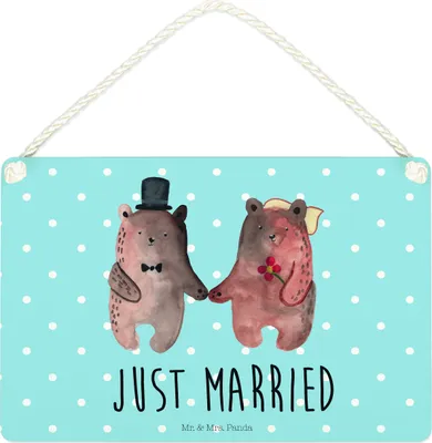 Produktbild von Mr. & Mrs. Panda Schild Bär Heirat DIN A4 - Blau Pastell - Geschenk, holzbild, Verheiratet Heirate Hochzeit Hochzeitsgeschenk Hochzeitspaar, Holzschild, Teddy, wandtafel