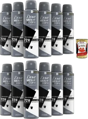 Produktbild von Dove Deodorante Dove Men + Care Invisible Dry Spray Advanced Care, Deo für Männer,mit 1/4 Feuchtigkeitscreme, hautfreundliche Formel, 72 Stunden, 12x 150ml + Italian Gourmet polpa 400g