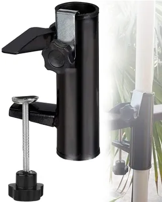 Produktbild von Sonnenschirmhalterung für Balkon – Sonnenschirmklemme für Balkon – Balkongeländer – Halterung für Sonnenschirme – Terrassenmontage – Schwarz