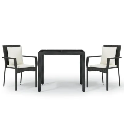 Obrázek produktu pro vidaXL 3dílný zahradní jídelní set s polštáři Black Poly Rattan