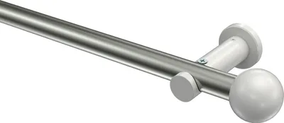Produktbild von Interdeco Gardinenstange / Vorhangstange Edelstahl-Optik / Weiß, Typ Platon Luino (Kugel) ohne Ringe, 20 mm Ø 1-läufig, 320 cm