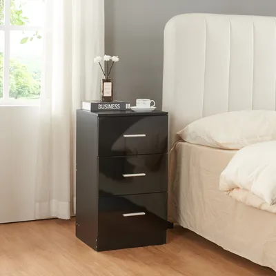 Image de Table de nuit 'Aurdal' avec 3 tiroirs 66 x 37 x 34,5 cm Noir brillant