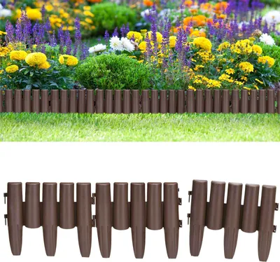 Produktbild von DEUBA® Rasenkante Kunststoff 2,24m UV-beständig Erdspieß wetterfest Beetumrandung Beeteinfassung Holz Optik Braun